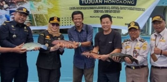 Balai Karantina Hewan, Ikan, dan Tumbuhan Kepulauan Riau (Karantina Kepri) melalui Satuan Pelayanan Natuna melepas ekspor komoditas perikanan yang telah dijamin kesehatannya bebas dari hama dan penyakit ikan karantina di Kabupaten Natuna, Kamis (8/8).