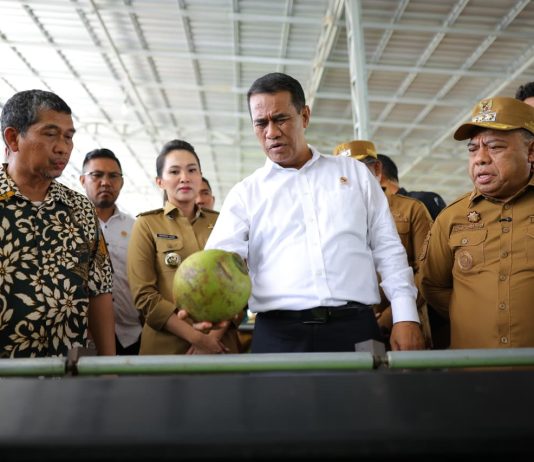 Menteri Pertanian (Mentan) Andi Amran Sulaiman berkemeja putih.